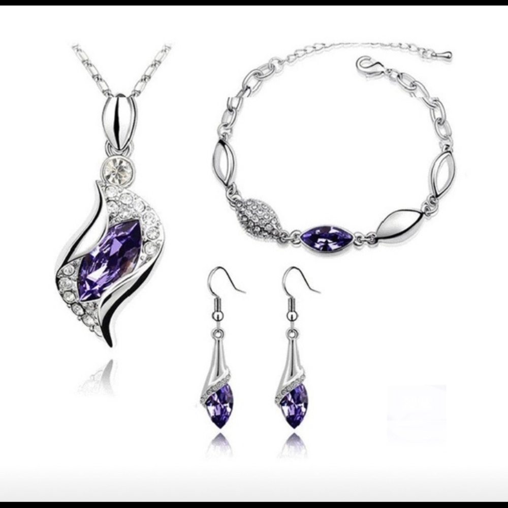 18k Silver Plated Austrian Crystal Drop Set